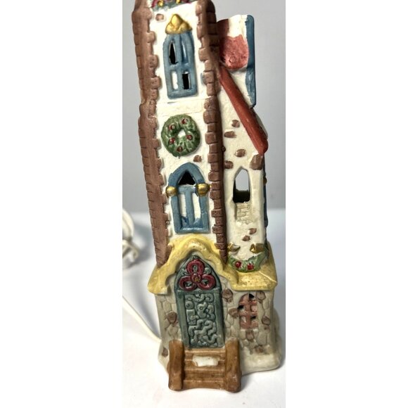 Vintage Ceramic Hand-Painted Light-Up Church Tower - Picture 2 of 5